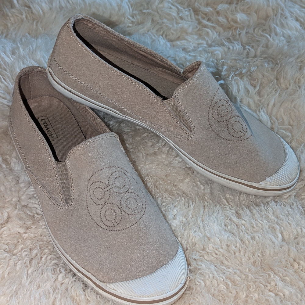 Coach Beige Suede Slip-On Sneakers